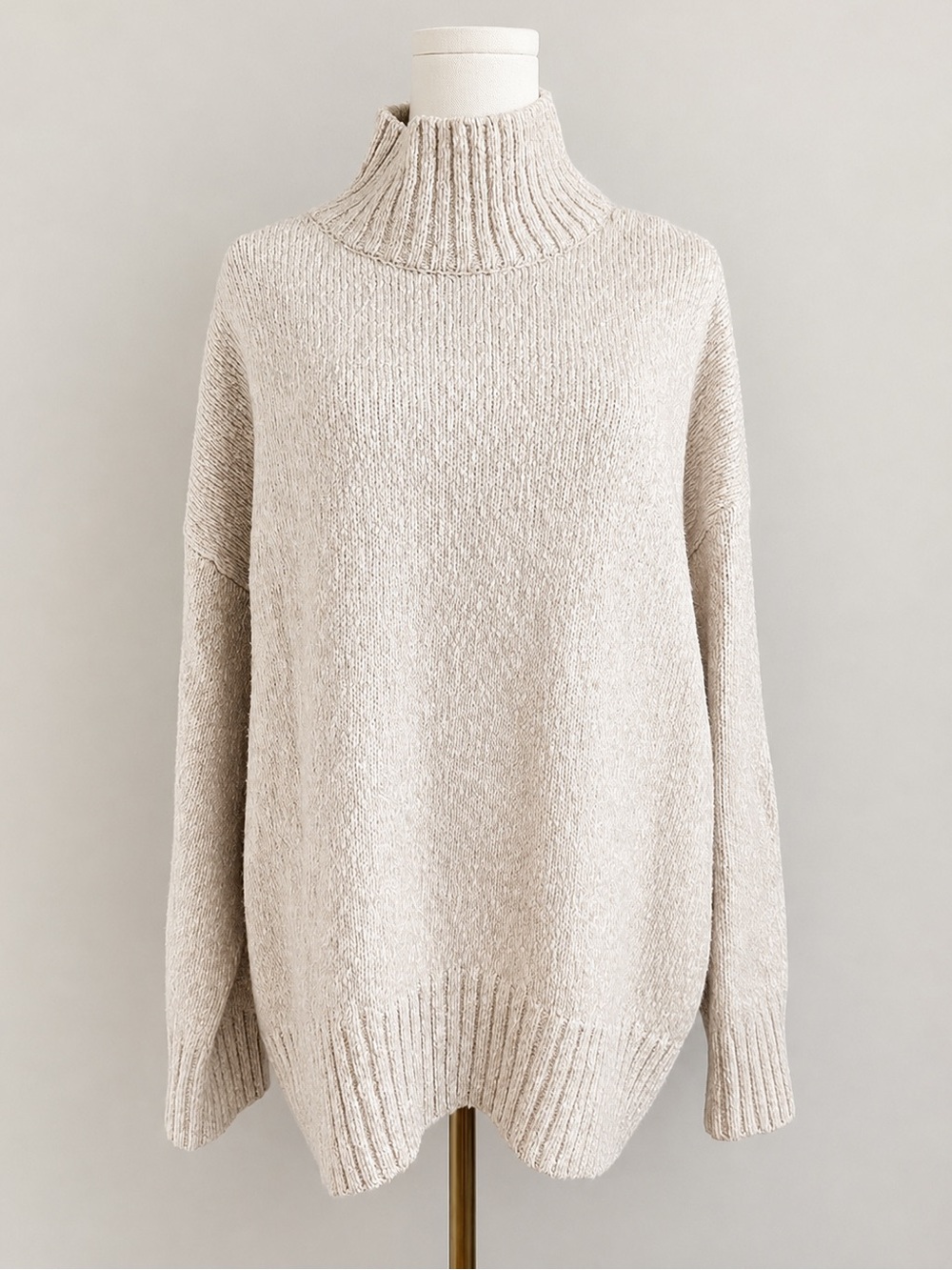 H&M Oversized Oatmeal Turtleneck Chunky Knit Sweater Women’s M Heavy Weight Warm